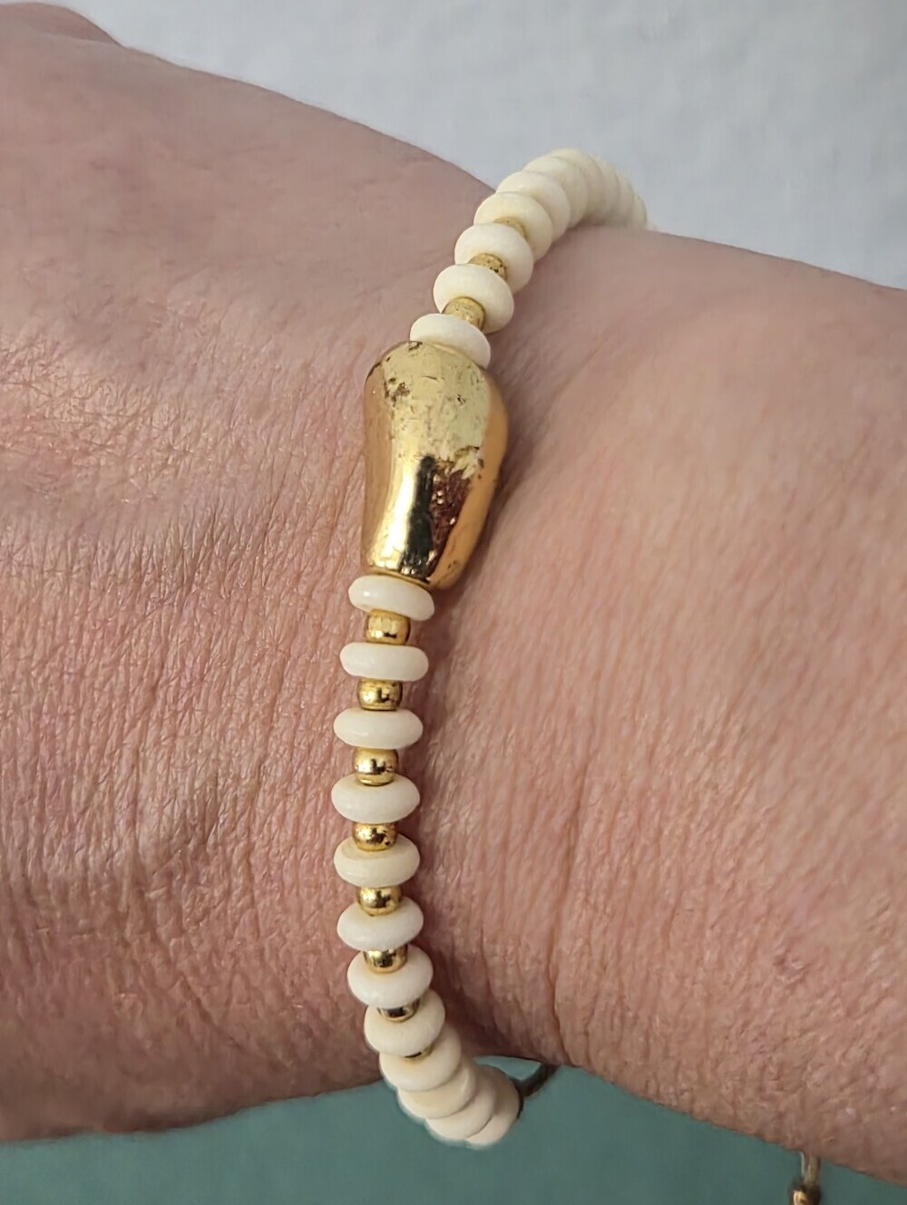 Noonday Collection Boho Artisan Cream Beaded Nugget Adjustable Bracelet
